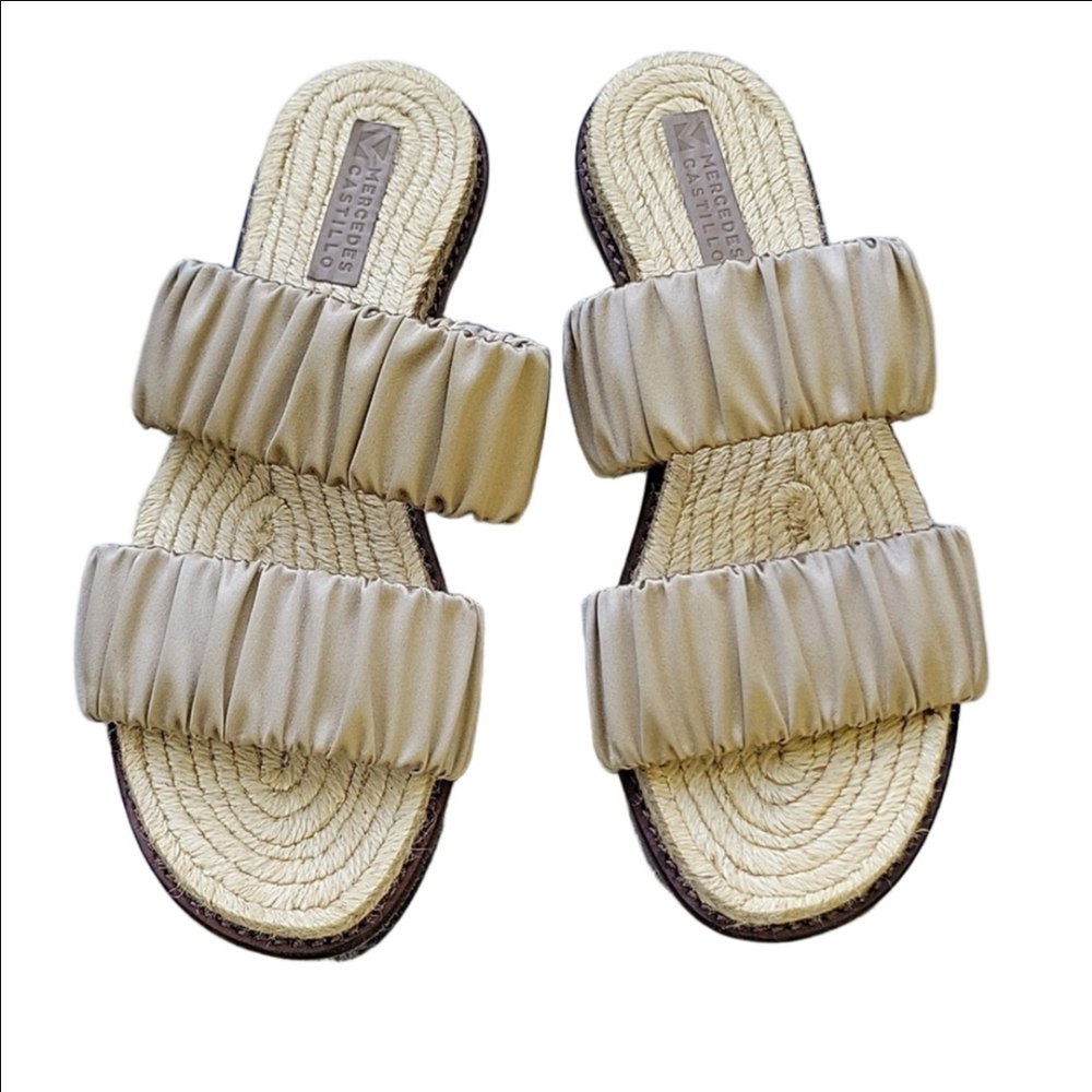 MERCEDES CASTILLO Beige Double-Band Slide Sandals